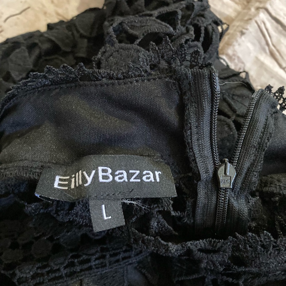 NWOT Eilly Bazar Black hollow out Lace  long sleeve Mock neck Dress size M & L - Picture 10 of 14